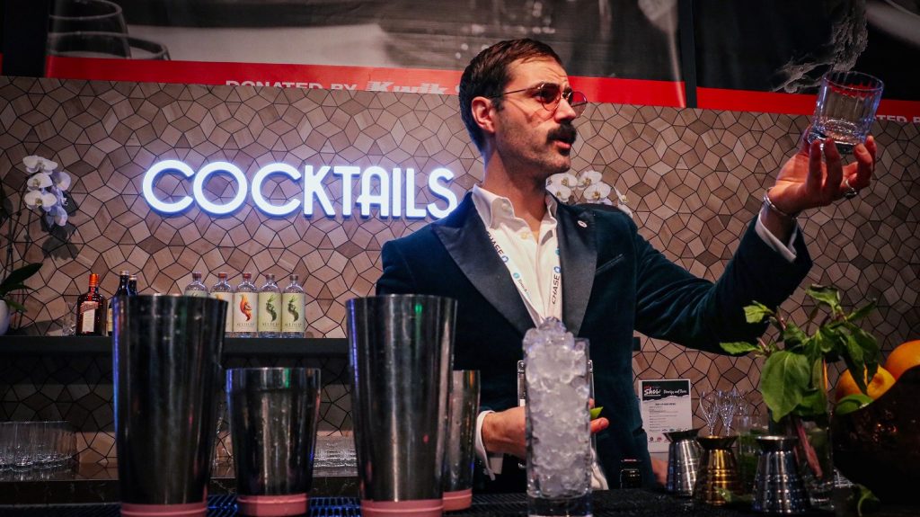 Bartender serving drink